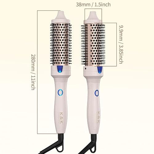 K&K Thermal Brush Keratin Protect Heated Barrel Hot Hair Brush Ionic Smooth Shine Volumize Comb Dual Voltage Hair Straightener Curler Styling Tool 38 mm UK Plug (Pink, 38mm) thumbnail 7