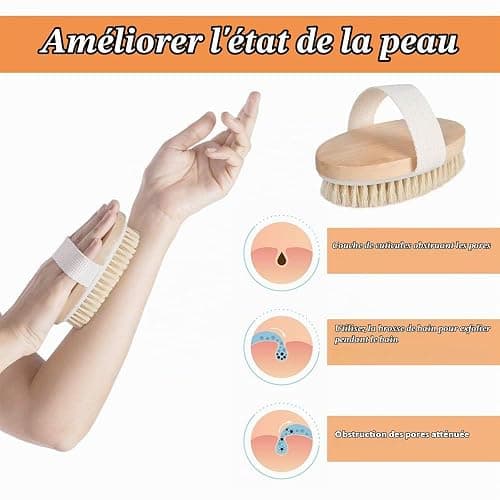 URAQT Brosse à sec pour le Corps, Brosse Exfoliante Physique | Brosse De Bain à Poils Naturels Pour Une Peau Impeccable,Un Drainage Lymphatique thumbnail 4