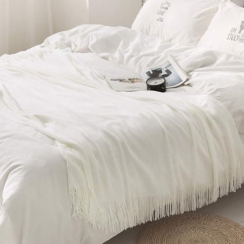 Homiest Decorative Knitted Throw Blanket with Fringe Soft & Cozy Tassel Blanket for Couch Sofa Bed- 50 x 60 (50" x 60", Ivory) thumbnail 2