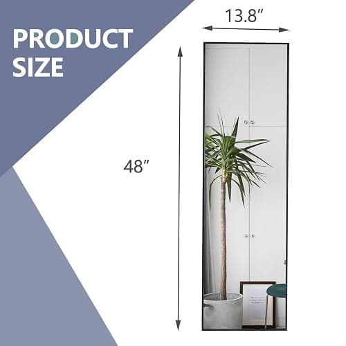 48"x13.8"Full Length Wall Mirror,Anti-Scratch Aluminium Frame,Explosion-Proof Film,High-Definition Dressing Vanity Mirror,Leaning/Hanging Long Mirror for Bedroom,Bathroom,Living Room(Black) thumbnail 2