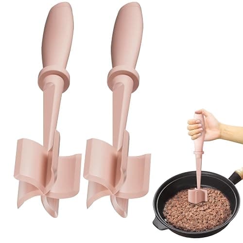 2 Pack Upgrade Meat Chopper, Heat Resistant Meat Masher for Hamburger Meat, Ground Beef Smasher, Nylon Hamburger Chopper Utensil, Ground Non Stick Mix Chopper Mix Potato Masher Tool (Pink) - Image 1