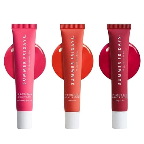 Summer Fridays Lip Butter Balm Summer Fruit Trio - Tinted Hydrating Lip Balm for Instant Moisture + Glassy Shine - Vegan Skincare Makeup with Shea Butter - Set Includes Pink Guava, Poppy, + Cherry - Image 1