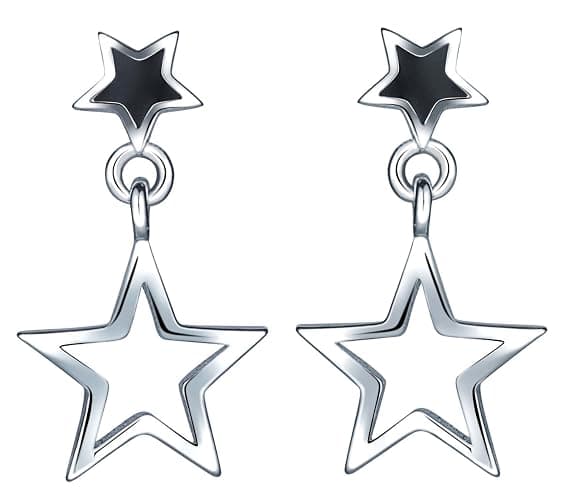 Yumilok 925 Sterling Silber Schwarz Epoxy Doppel Sterne Ohrstecker Ohrhänger Ohrringe Hypoallergen Ohrschmuck für Damen Mädchen - Image 1