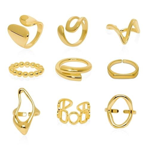 Bgfhna 9 Pcs Gold Chunky Rings - Image 1