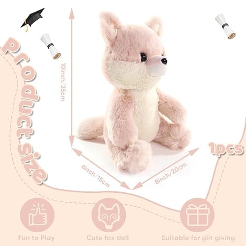 Furvana Fox Stuffed Animal, Adorable Toy Fox Plush for Kids Boys Girls Birthday Nursery Bedtime Gift, 10“ Pink thumbnail 3