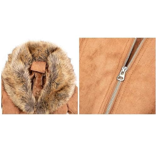Bellivera Women Faux Leather Trench Coat Fleece-Lined Mid-length Jacket with Detachable Fur Collar - X-Large - Camel Suede thumbnail 4