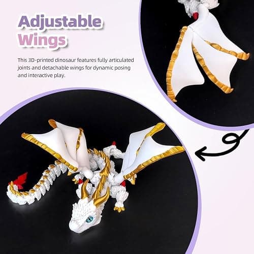 11.8 Inch 3D Printed White Dragon with Wings Collectible Figurine for Home Office Executive Desk Decor thumbnail 6