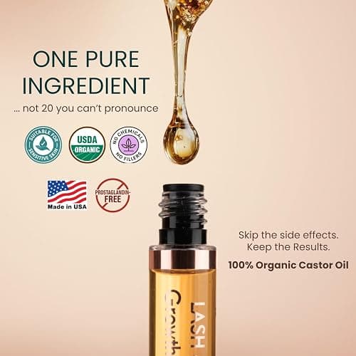 USDA Organic Castor Oil Lash Serum - Premium All Natural Cold Pressed Castor Oil Eyelash Growth Serum with Mascara Tube - Eyelash Treatment and Conditioner - For Thicker and Fuller Lashes thumbnail 3