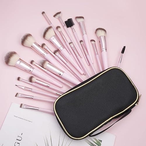 22 Pcs Makeup Brushes Set, MAGEFY Professional Makeup Brushes Wooden Handle Cosmetics Brushes Foundation Concealer Powder Face Eye Make up Brushes Kit(Pinkgold) thumbnail 8