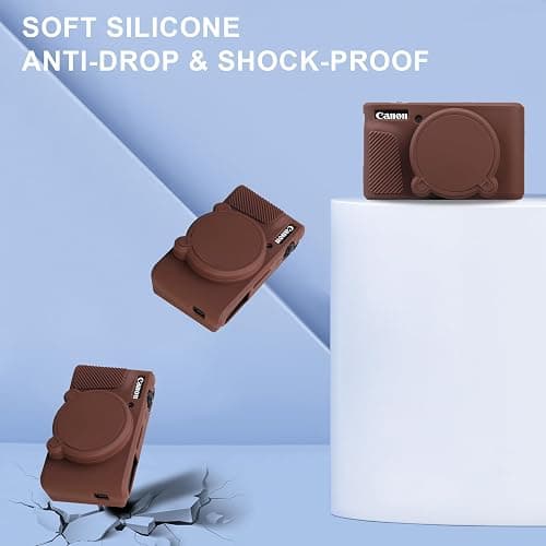 BOVKE Silicone Camera Case for Canon PowerShot SX740/ SX730 Digital Camera, SX740 Camera Case Soft Cover Rubber Camera Sleeve with Removable Lens Cover, Brown thumbnail 5