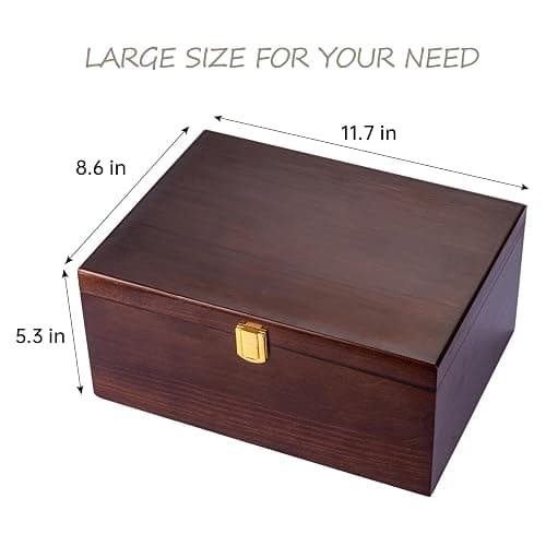 EVA murmure Larger Wooden Memory Wedding Keepsake Boxes With Hinged Lids - Decorative Storage Box With a Hinge Lids For Letter Time Capsule - Wooden Gift Boxes，5.3“*8.6”*11.7“ thumbnail 3