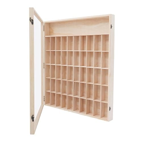 Wooden Wall Mount Display Case, Display Case with 50 Slots & One Shelf for Minifigures Action Figures, Display Cabinet Rack Holder Shadow Box with Acrylic Door Shot Glass Storage Case thumbnail 5