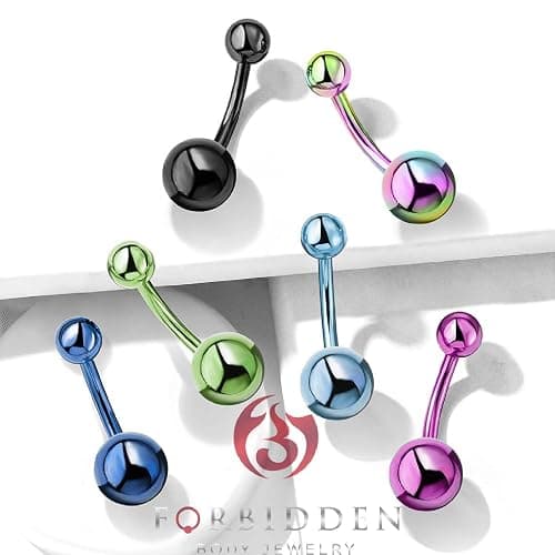 Forbidden Body Jewelry 14G Belly Button Rings Surgical Steel High Shine Double Ball Belly Ring Titanium IP Plated thumbnail 4