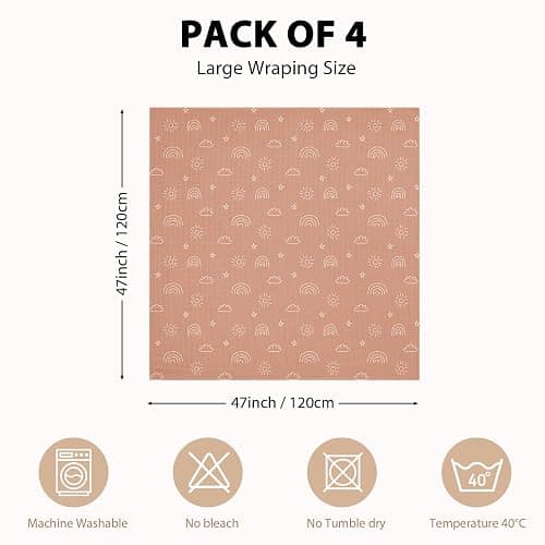 Yoofoss Muslin Swaddle Blankets, 4 Pack Receiving Blankets for Boys and Girls, 47 x 47 Inches Muslin Baby Blankets Soft Breathable - Brown Animals thumbnail 2