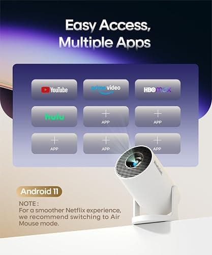 HY300PRO Mini Projector with Wifi and Bluetooth, 4K Support 200ANSI Smart Portable Projector, Auto Keystone, 180 Degree Rotation, Android 11 for Outdoor, Bedroom, Movie, game & business thumbnail 5