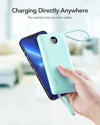 VRURC Portable Charger for iPhone, Compact Travel Power Bank 10000mAh, USB C Battery Pack 4 Outputs 3 Inputs, Slim Phone Charger with Cables for iPhone 17 16 15 14 13,Samsung Galaxy-Green(1 Pack) thumbnail 8
