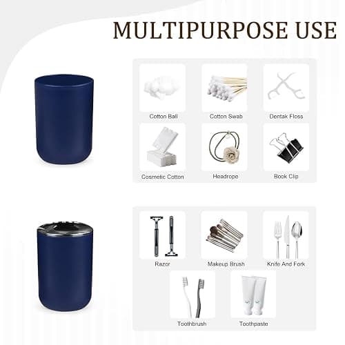 CERBIOR Bathroom Accessories Set 6 Piece Bath Ensemble Includes Soap Dispenser, Toothbrush Holder, Toothbrush Cup, Soap Dish for Decorative Countertop and Housewarming Gift (Royal blue-6pcs) thumbnail 5