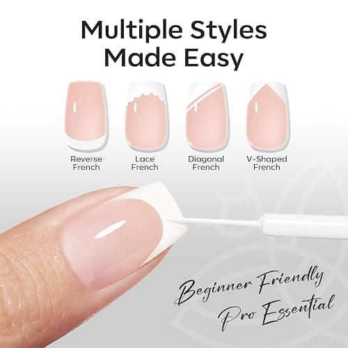 modelones White French Tip Liner Gel Polish 15ml with Precision Brush | High-Pigment Color Nail Art Gel Paint Crisp Swirl Fine Line Design Beginner Friendly Long Lasting Soak Off U V Cure Manicure thumbnail 2