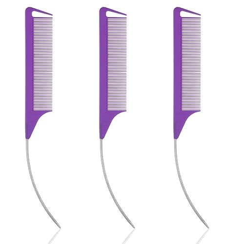 Rat Tail Comb, Mabor 3 Pcs C Curved Hair Parting Combs Styling Tools Fine Tooth Comb with Bend Steel Needle Carbon Fiber Pin Tail Combs for Women Barber - Image 1