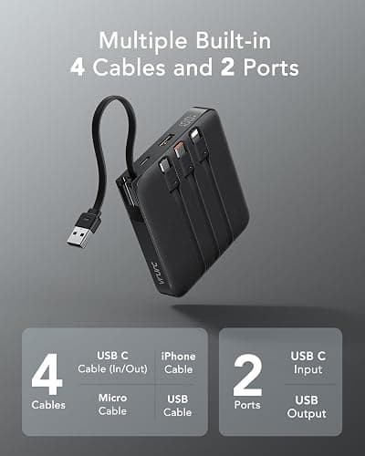 VRURC Power Bank 20000mAh, Power bank con Cavi Integrati, 22.5W Batteria USB C a Carica Rapida, Display LED per iPhone 15 14 iPad Samsung Galaxy S23 Google Android Phone - Nero thumbnail 3
