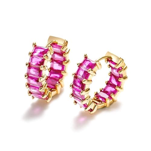 Mesovor Gold Cubic Zirconia Hoop Earrings for Women Trendy, 18K Gold Plated Huggie Hoops Earrings | Green Black Red Stones Earrings Jewelry Gifts - Image 1