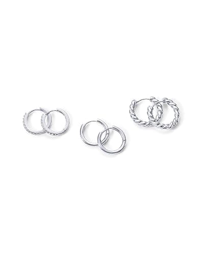 PAVOI 14K-18K Yellow Gold Plated 925 Sterling Silver Posts Three Pairs Small Hoop Earrings for Women - Statement Gold Hoop Earrings Set - Cubic Zirconia Rope Teardrop Chunky Huggie Earscape Piercings thumbnail 4