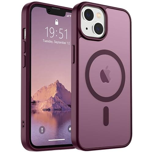 SUPFINE Magnetic for iPhone 14 Case & iPhone 13 Case (Compatible with MagSafe)(Military Grade Drop Protection) Translucent Matte Shockproof Phone Cover,Wine Red - Image 1