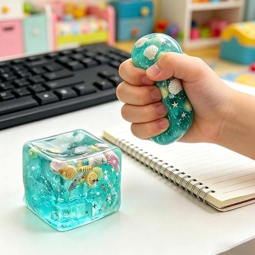 Ice Cube Squishy, Stress Balls Ice Cube with Sea Shells Inside, Square Shape  Squishy Fidget Slow Rise Stress Cube Gift (5.5cm) thumbnail 2