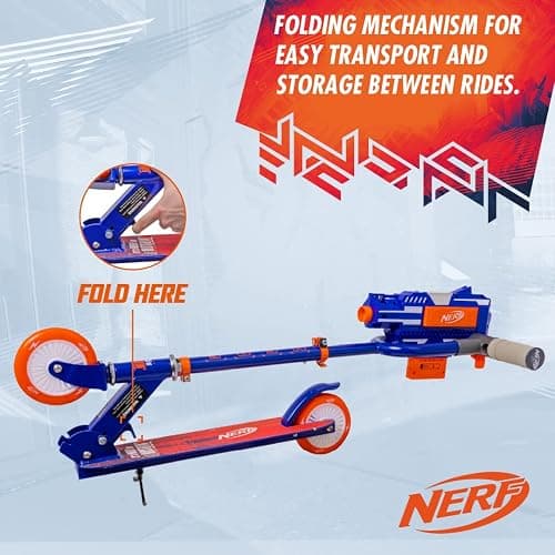 NERF Kick Scooter for Kids, Dual Barrel Blaster Fires Up to 40 Feet, Supports Up to 150lbs, Rear Brake, Sturdy Steel Frame, Wide Surface Textured Molded Deck, Outdoor Activities for Boys/Girls thumbnail 2