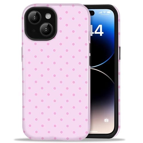 Amzfield for iPhone 13 Case for iPhone 14 Case Cute Polka Dot Aesthetic Retro Design for Valentines Fall Women Girls Simple Girly Chic Pretty Dual Layer Hybrid Protection Elegant Case, Pink - Image 1