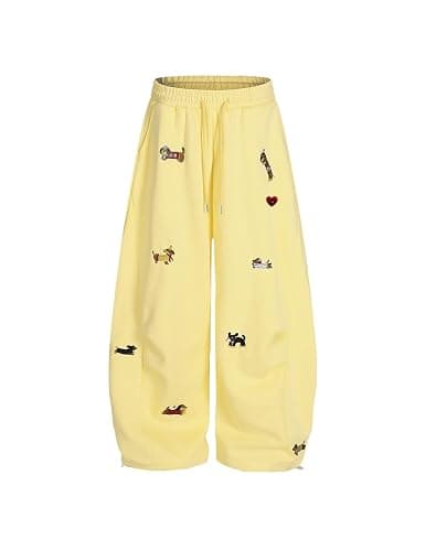 Aelfric Eden Embroidery Puppy Baggy Barrel Sweatpants Casual Y2K Elastic Drawstring Unisex Wide Leg Pants Lantern Trouser - Image 1