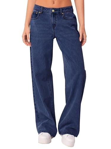 NIMIN Womens Mid Waist Boyfriend Jeans Summer Casual Lounge Loose Straight Wide Leg Y2K Pants with Pockets - Image 1