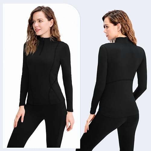 TERODACO Half Zip Thermal Base Layer Women Warm Wicking Ski Base Layers with Micro Fleece Long Sleeves Ladies Thermal Tops for Running Hiking Cycling Soft Quick Dry Breathable thumbnail 2