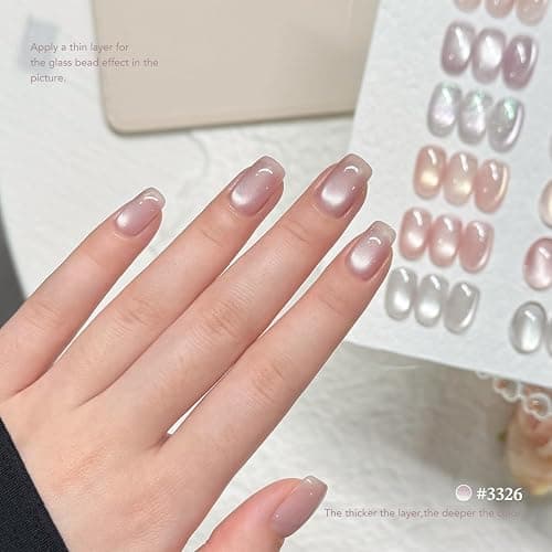GAOY Cat Eye Gel Nail Polish Set with Magnet, Confetti Magnetic Nail Gel Neutral Nude Colors, Glitter Holography DIY Manicure thumbnail 4