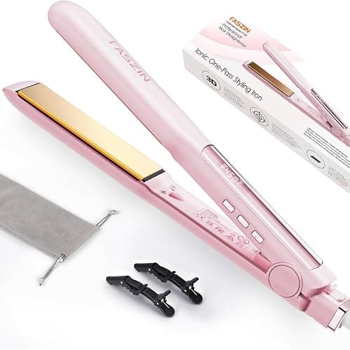Faszin Professional Hair Straightener, 1.18 inch Ionic Titanium Plate, 20S Fast Heat Up Flat Iron with Clear LED Display, 2 in 1 Straightener and Curler Styling Tool for Straighten Hair (Pink) - Image 1
