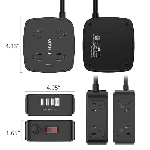 6 Ft Surge Protector Power Strip - 8 Widely Outlets with 4 USB Ports, 3 Side Outlet Extender with 6 Feet Extension Cord, Flat Plug, Wall Mount, Desk USB Charging Station, ETL,Black thumbnail 7