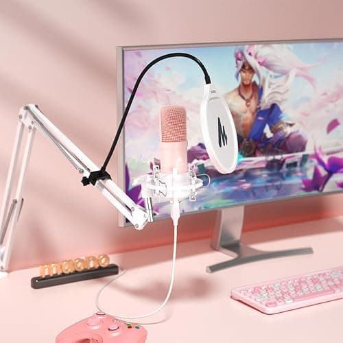 MAONO USB Microphone, 192kHz/24bit Plug & Play PC Computer Podcast Condenser Cardioid Metal Mic Kit with Professional Sound Chipset for Recording, Gaming, Singing, YouTube, AU-A04 Pink thumbnail 7