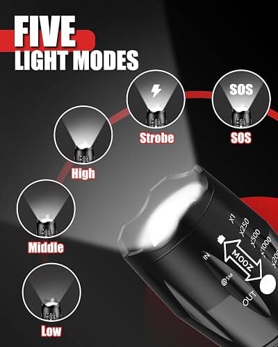 Victoper LED Flashlight 2 Pack, Bright Tactical Torch High Lumens 5 Modes, Waterproof Zoomable Flash Light for Outdoor, Birthday Gifts for Men, Dorm Room Hiking Camping Essentials Gear for Guys thumbnail 3