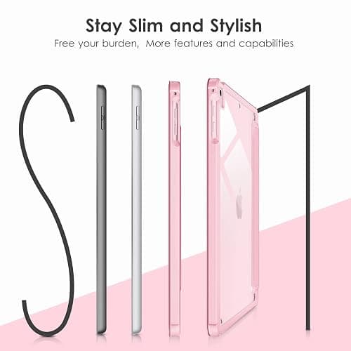 VIKESI for iPad 6th / 5th Generation 9.7 inch Case (2018/2017), iPad Air 2 & 1 (2014/2013) Case, Clear Back, Smart Cover [Built-in Pencil Holder, Auto Sleep/Wake] - Pink thumbnail 6