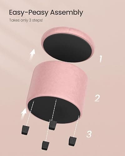 SONGMICS Round Ottoman, Ottoman with Storage, 17.7 x 17.7 x 17.5 Inches, Foot Rest with Legs, Velvet, Load up to 330 lb, for Living Room, Bedroom, Jelly Pink ULOM012R01 thumbnail 6