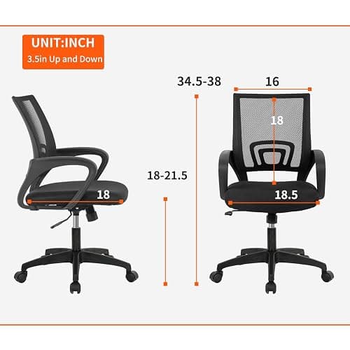 Home Office Chair Ergonomic Desk Chair Mesh Computer Chair with Lumbar Support Armrest Executive Rolling Swivel Adjustable Mid Back Task Chair for Women Adults, Black - Black - pack of 1 thumbnail 3