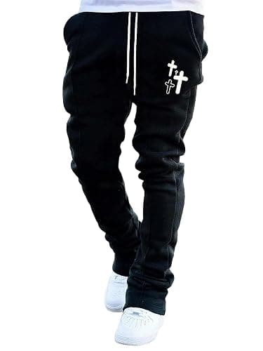 WDIRARA Men's Graphic Printed Stacked Sweatpants Flared Leg Y2K Drawstring Waisted Casual Jogger Pants with Pockets - Image 1