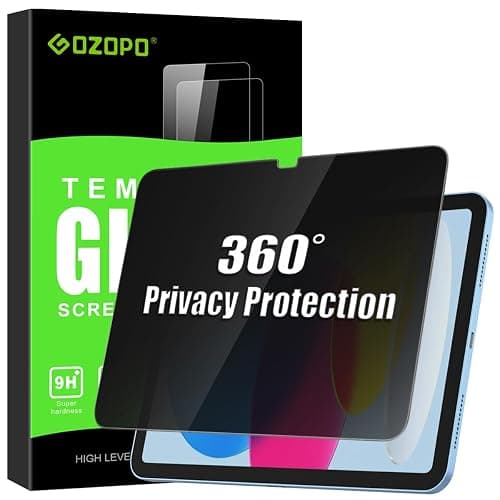 GOZOPO 360° Privacy Screen Protector for iPad A16 11th /10th Generation 10.9" (2025/2022) - Tempered Glass, Anti-Spy Private Filter & Blue Light, Bubble-Free, Face ID & Apple Pencil Compatible - Image 1