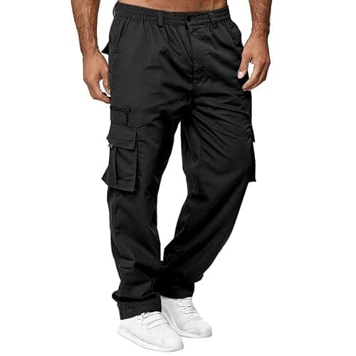 THWEI Mens Cargo Pants Casual Cotton Jogger Multi Pockets Outdoor Hiking Work Sweatpants - Image 1