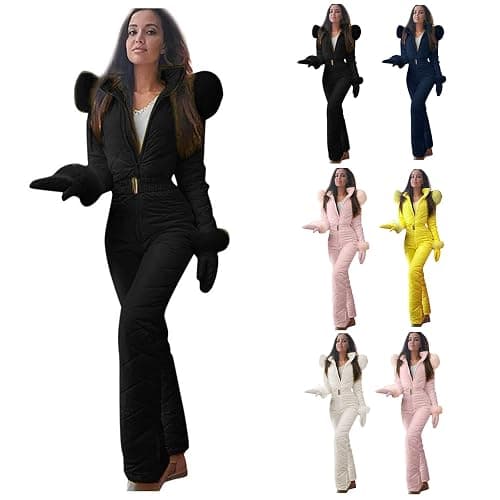 Womens One Piece Snowsuit Waterproof Windproof Ski Suits Insulated Jumpsuit Rompers with Belts Gloves Set of Three thumbnail 6