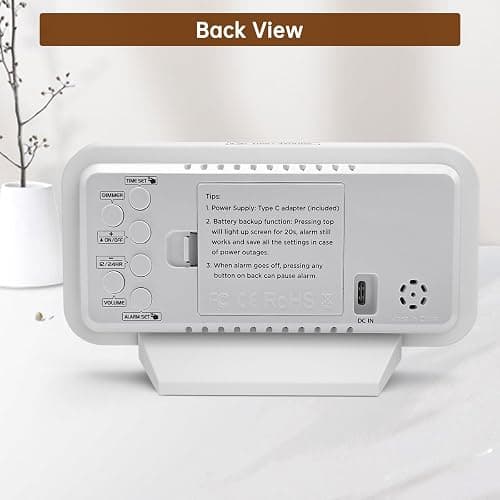 Peakeep Slim Digital Mirror Aesthetic Alarm Clock for Bedrooms Desk Decor, Plug in Electric Big LED Modern Small Clock for Office Living Room, Battery Backup, 6 Dimmers (White) thumbnail 7