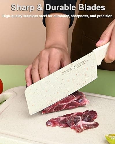 SUJAYU 5 in 1 Mini Knife and Cutting Board Set, Small Camping Cutting Board Cutting Board Scissors, Dorm Kitchen Essentials Travel Knife Set (Beige) thumbnail 3
