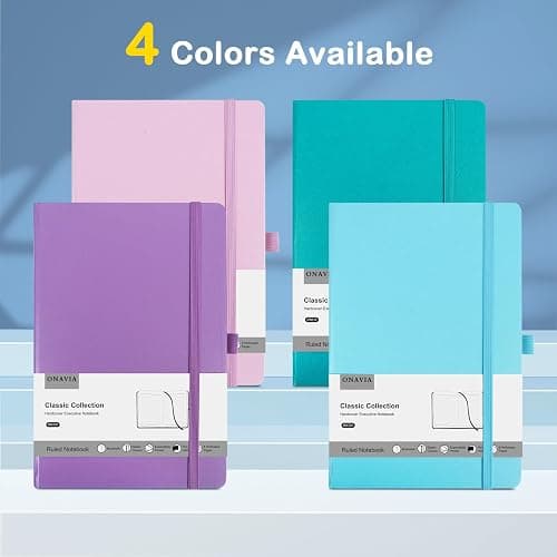 ONAVIA A5 Lined Hardcover Notebook for Writing, 80ct, 100 GSM, 4 Colors | 5.5" x 8.3", Leather Journal, Hardcover Notebook, Lay Flat, Inner Pocket, College Ruled, Office, Business, Meeting, Writing thumbnail 7
