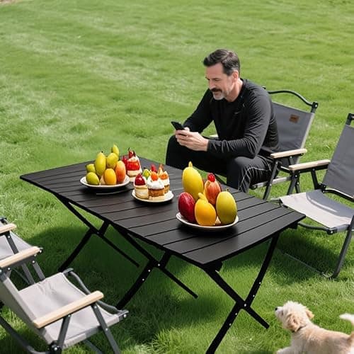 Evolve Heritage Collection Portable Low Alluminum Roll Up Travel Folding Table for Beach, Camping, & Picnic – Compact, Lightweight, Multi-Purpose for Indoor & Outdoor Use (Black) thumbnail 2
