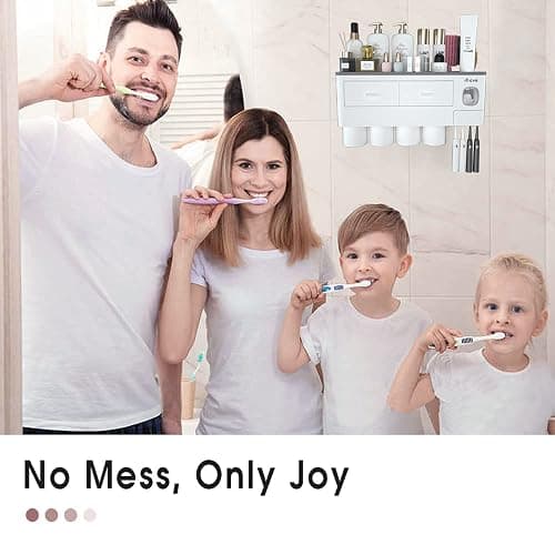 iHave Toothbrush Holders for Bathrooms, 4 Cups Toothbrush Holder Wall Mounted with Toothpaste Dispenser - Large Capacity Tray, 2 Cosmetic Drawer - Bathroom Organizer & Bathroom Accessories Set thumbnail 7